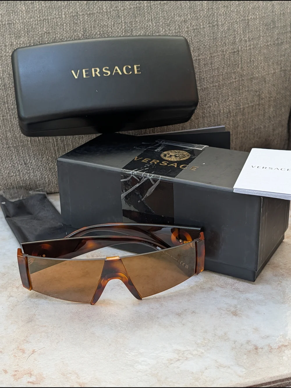 Versace VE4360 Shield Sunglasses in Tortoiseshell/Brown NIB